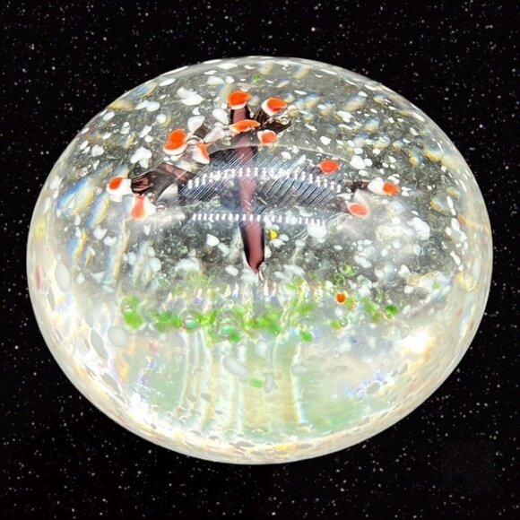 Art Glass Paperweight Cherry Tree w White Dots Round Sphere Vintage Glass 2.5”W - Picture 2 of 12